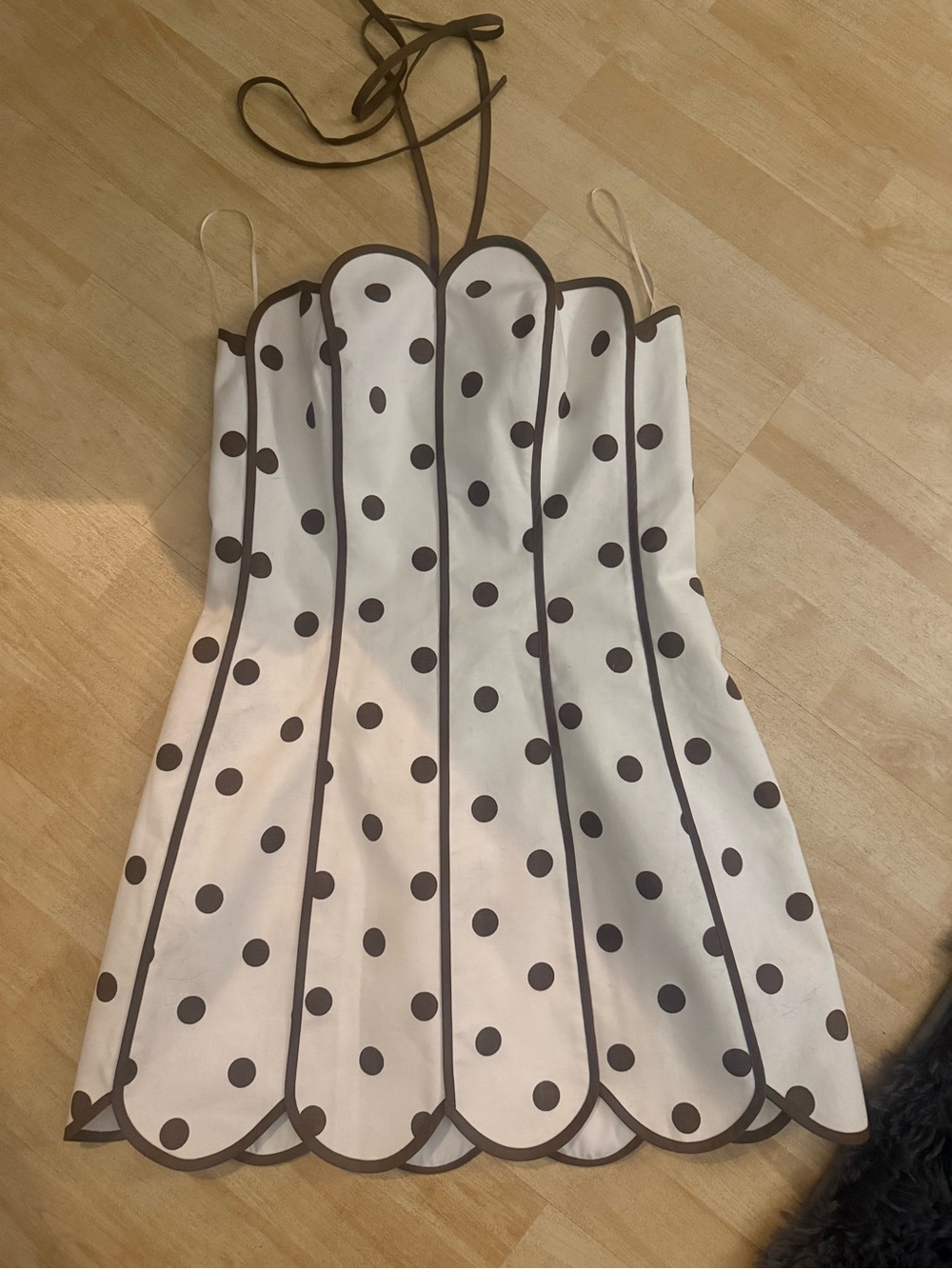 Strapless Polka Dot Mini Dress in Cream and Brown - Picture 2 of 5